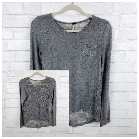 Poof Gray Full Floral Lace Back Hi-Lo Top Size S - Picture 7 of 7